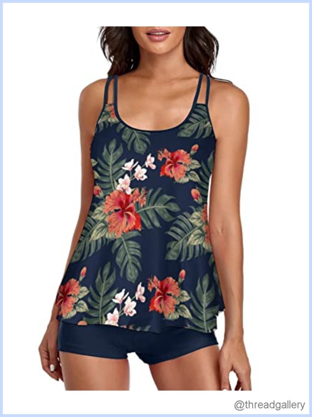 Tie Dye Print High Waisted Boyshorts Tankini Swimsuit Tummy Control